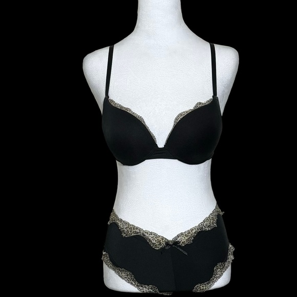 NWOT -Women’s Black Bra & Panty Set -Besima -Cheetah Print Edging -Sizes 34B & 7 - Picture 2 of 12